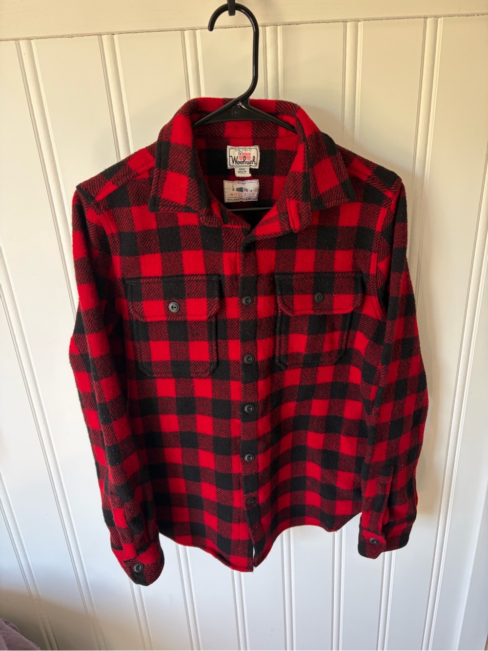Vintage 80s Woolrich Buffalo Plaid Wool Blend Flannel Shirt SZ M Made In USA